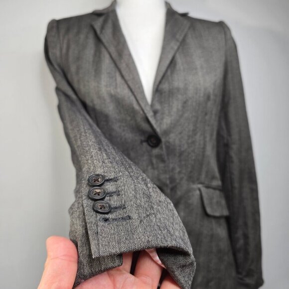 Vintage J Crew Greige Pin Striped Two Button Wool Blazer Jacket - Picture 3 of 7